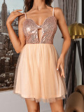 Women's sexy suspender skirt short skirt gauze skirt patchwork dress