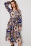 Large flower long-sleeved waist dress