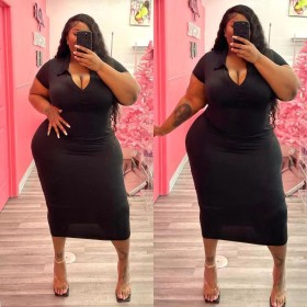 Large dress Solid V-neck Fashion dress