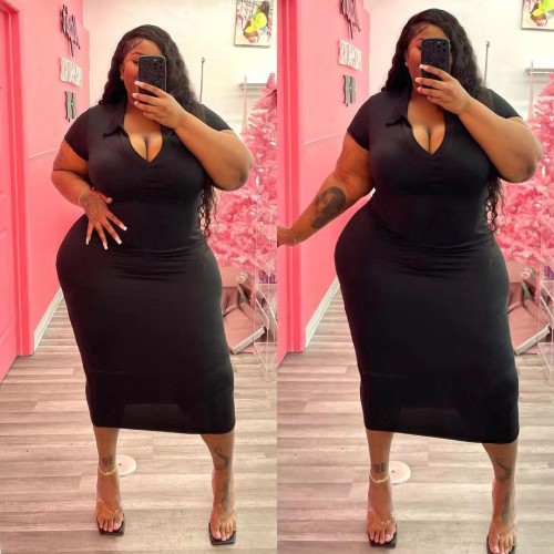 Large dress Solid V-neck Fashion dress