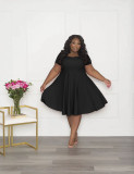Women's fashion sexy large size dress square neck short sleeve large skirt solid color skirt