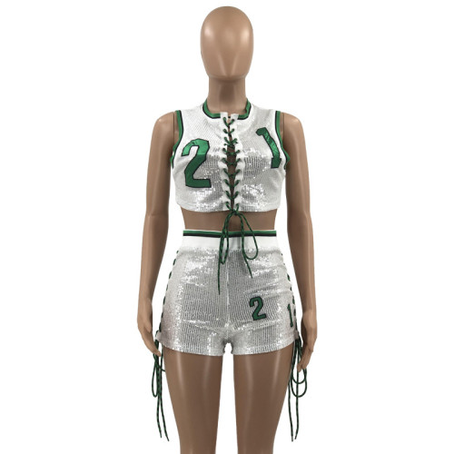 Letter Embroidery Strap Fashion Sexy Two Piece Set