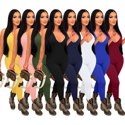Women's sexy buttocks open back jumpsuit