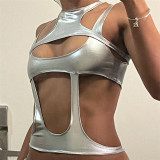 Sexy hollow-out solid color slimming hot girl vest