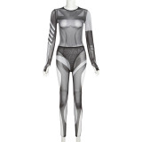 Fashion printed round neck top with high waist and buttock tight pants set