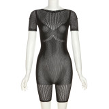 Women's sexy hollow buttock tight knit high-waist casual one-piece shorts