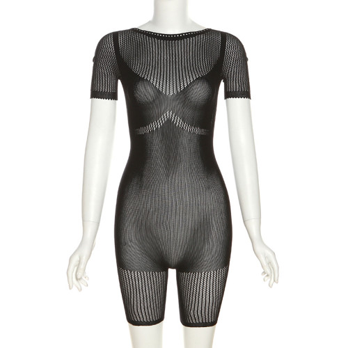 Women's sexy hollow buttock tight knit high-waist casual one-piece shorts