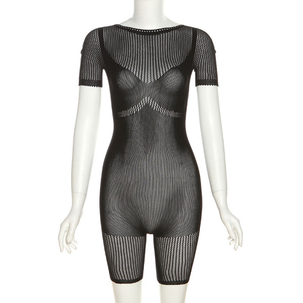Women's sexy hollow buttock tight knit high-waist casual one-piece shorts