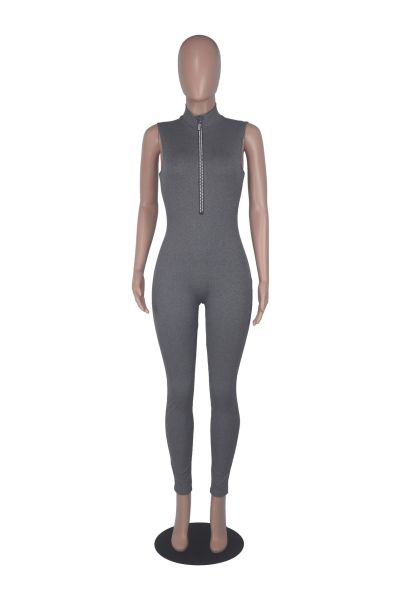 Fashion women's solid color diamond chain one-piece sleeveless trousers