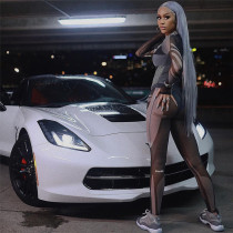 Fashion printed round neck top with high waist and buttock tight pants set