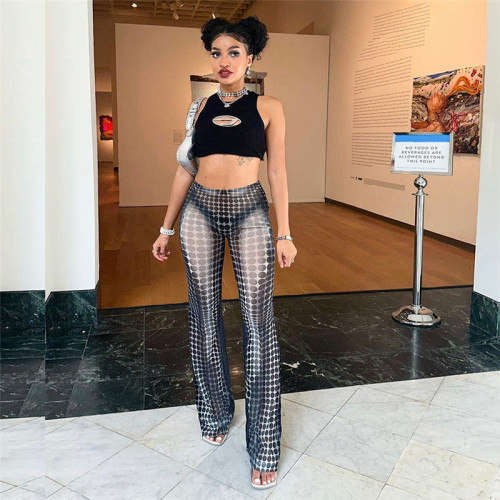 High waist digital print slim speaker yoga casual pants
