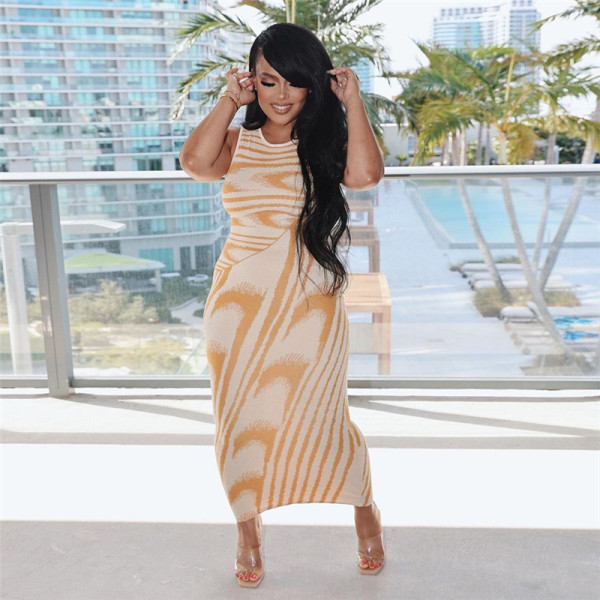 Sexy sleeveless printed high-waisted slim dress