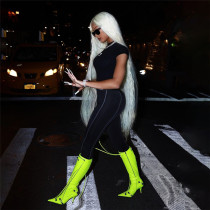 Letter print slim slim short sleeve top high waist trousers suit Letter print slim slim short sleeve top high waist trousers suit