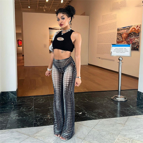 High waist digital print slim speaker yoga casual pants