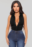 Sexy slim lapel sleeveless top, buttoned pleats, slim fit, thin bottom one-piece dress for women