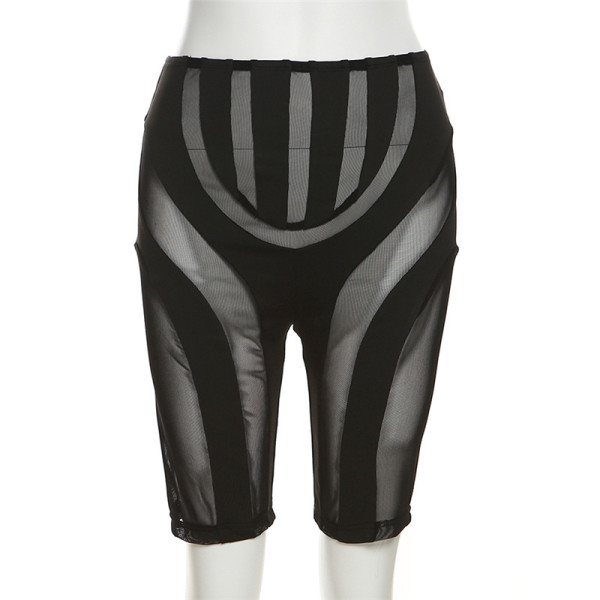 Women's sexy mesh perspective street shot high-waisted buttocks tight casual shorts