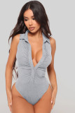 Sexy slim lapel sleeveless top, buttoned pleats, slim fit, thin bottom one-piece dress for women