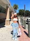 Casual denim trousers, perforated denim overalls