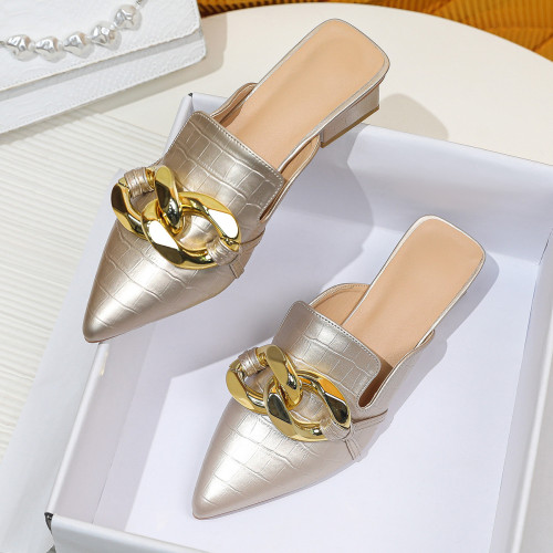 Versatile pointed shallow metal buckle flat shoes