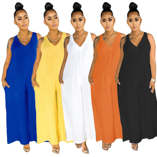 Women's plain casual spring and summer lightweight jumpsuit