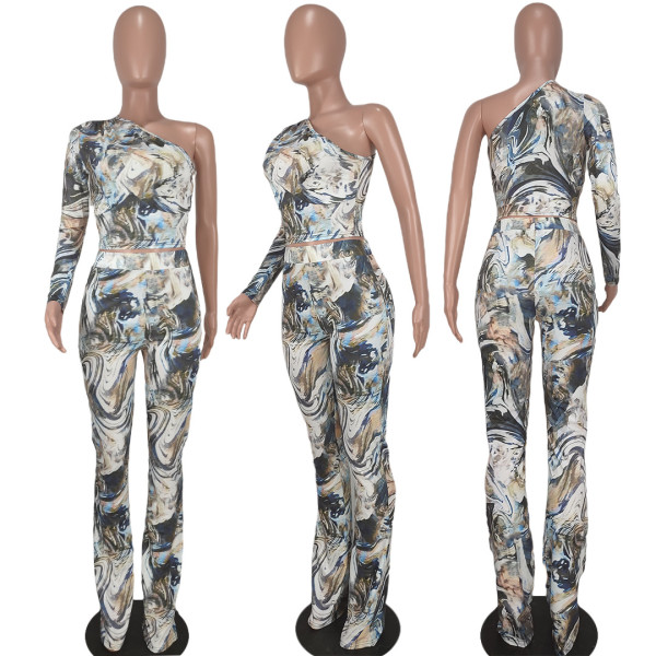 Fashion sexy print pleat two-piece set