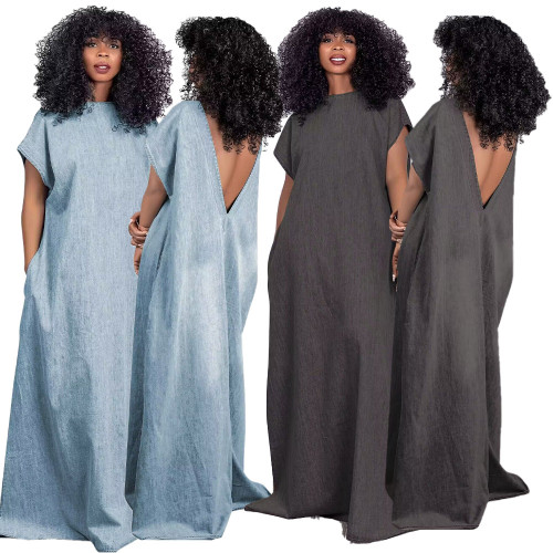 Vintage loose deep V open back dress