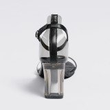 Oversized slotted buckled thick heel sandals transparent fashion shoes