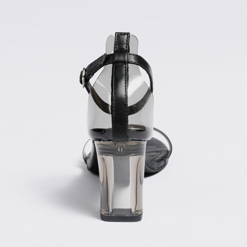 Oversized slotted buckled thick heel sandals transparent fashion shoes