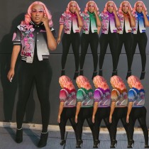 Women's character fashion top letter-printed gradient baseball jacket