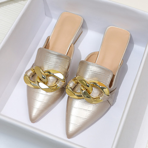 Versatile pointed shallow metal buckle flat shoes