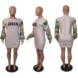 Women's fashion casual color letter patchwork long-sleeved dress