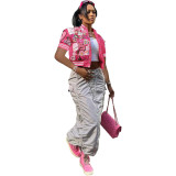 Fashion printed short-sleeve bomber jacket