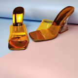Fashion color crystal heel sandals transparent heel color PVC characteristic sandals