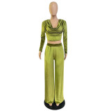 Korean velvet nightclub open-back strap V-neck pleat two-piece set