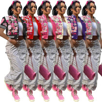 Fashion printed short-sleeve bomber jacket Fashion printed short-sleeve bomber jacket