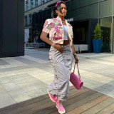 Fashion printed short-sleeve bomber jacket