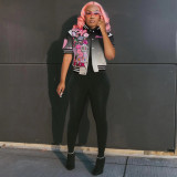 Women's character fashion top letter-printed gradient baseball jacket