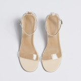 Oversized slotted buckled thick heel sandals transparent fashion shoes