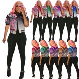 Women's character fashion top letter-printed gradient baseball jacket
