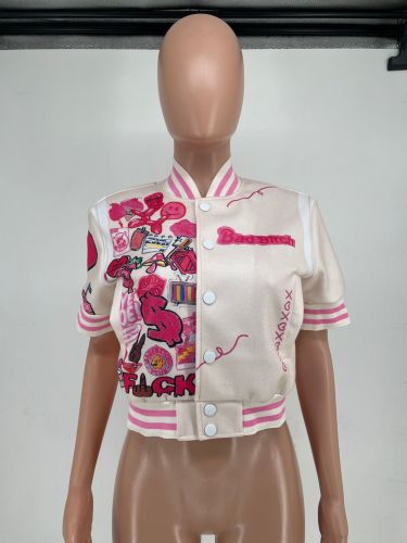 Fashion printed short-sleeve bomber jacket