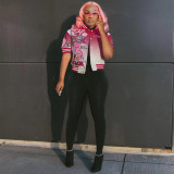 Women's character fashion top letter-printed gradient baseball jacket