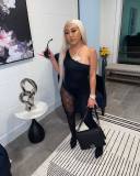 Tank top with off-shoulder panel mesh solid color jumpsuit