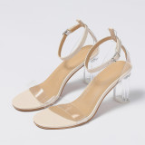 Oversized slotted buckled thick heel sandals transparent fashion shoes
