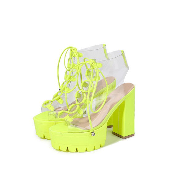 Large cool boots with fish mouth PVC women's boots candy color transparent PVC thick heel boots