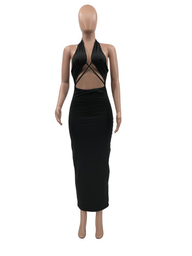 Nightclub sexy cut-out chest sleeveless neck dress