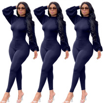 Solid Color Long Sleeve Open Back Sexy Bodysuit