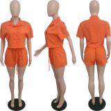 Fashion casual shirt collar four-way elastic three-color two-piece set