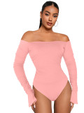 Rib Flare Long Sleeve Off Shoulder Jumpsuit