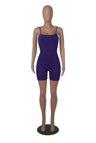 Fashion Solid Color U-Neck Sexy Open Back Slim Slim Slim Slim Jumpsuit