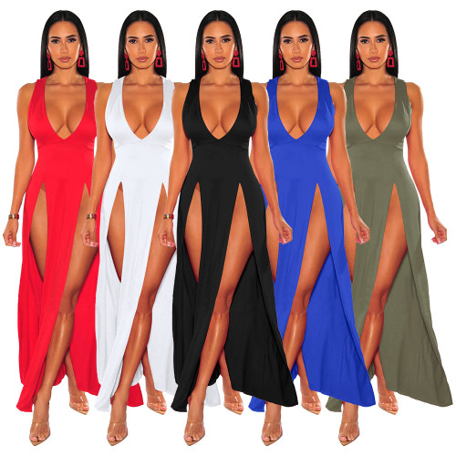Deep V Split Multi Color Dress Bandage Dress Nightclub Dress